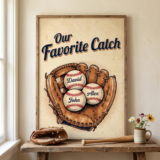 Our Favorite Catch - Personalized Poster, Vintage Sports Art For Mom