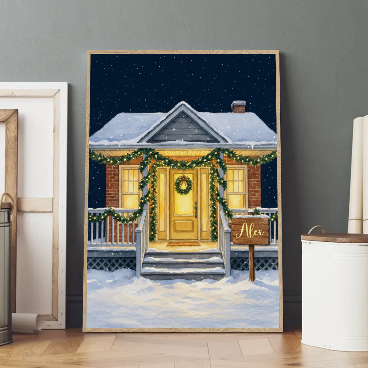 Personalized Family Home Winter Print - Cozy Christmas Scene