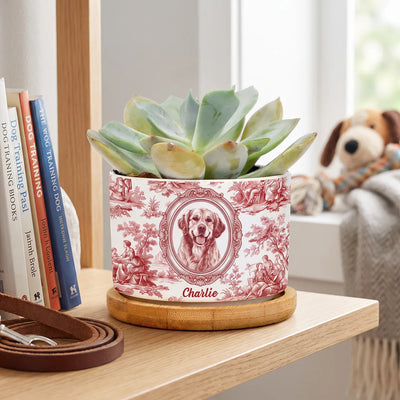 Custom Photo Pet Portrait Classic Toile - Personalized Plant Pot, Gift For Dog Lovers, Classic Toile Art