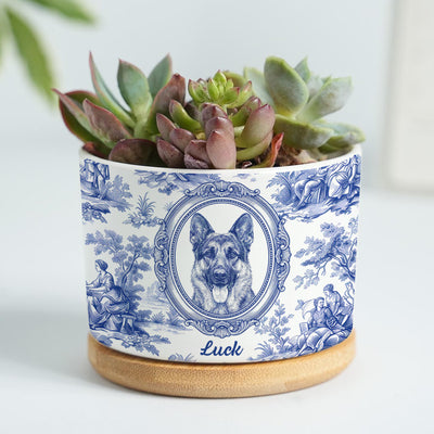 Custom Photo Pet Portrait Classic Toile - Personalized Plant Pot, Gift For Dog Lovers, Classic Toile Art