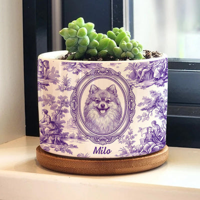 Custom Photo Pet Portrait Classic Toile - Personalized Plant Pot, Gift For Dog Lovers, Classic Toile Art