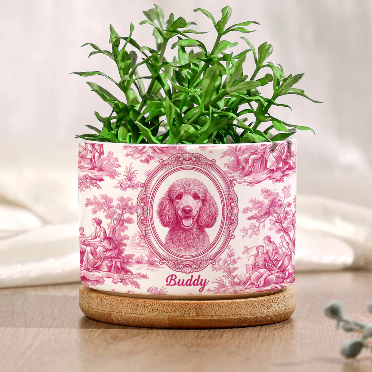 Custom Photo Pet Portrait Classic Toile - Personalized Plant Pot, Gift For Dog Lovers, Classic Toile Art
