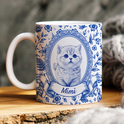 My Friend Has Four Paws - Personalized Mug, Blue Toile Pet Gift With Custom Portrait From Photo