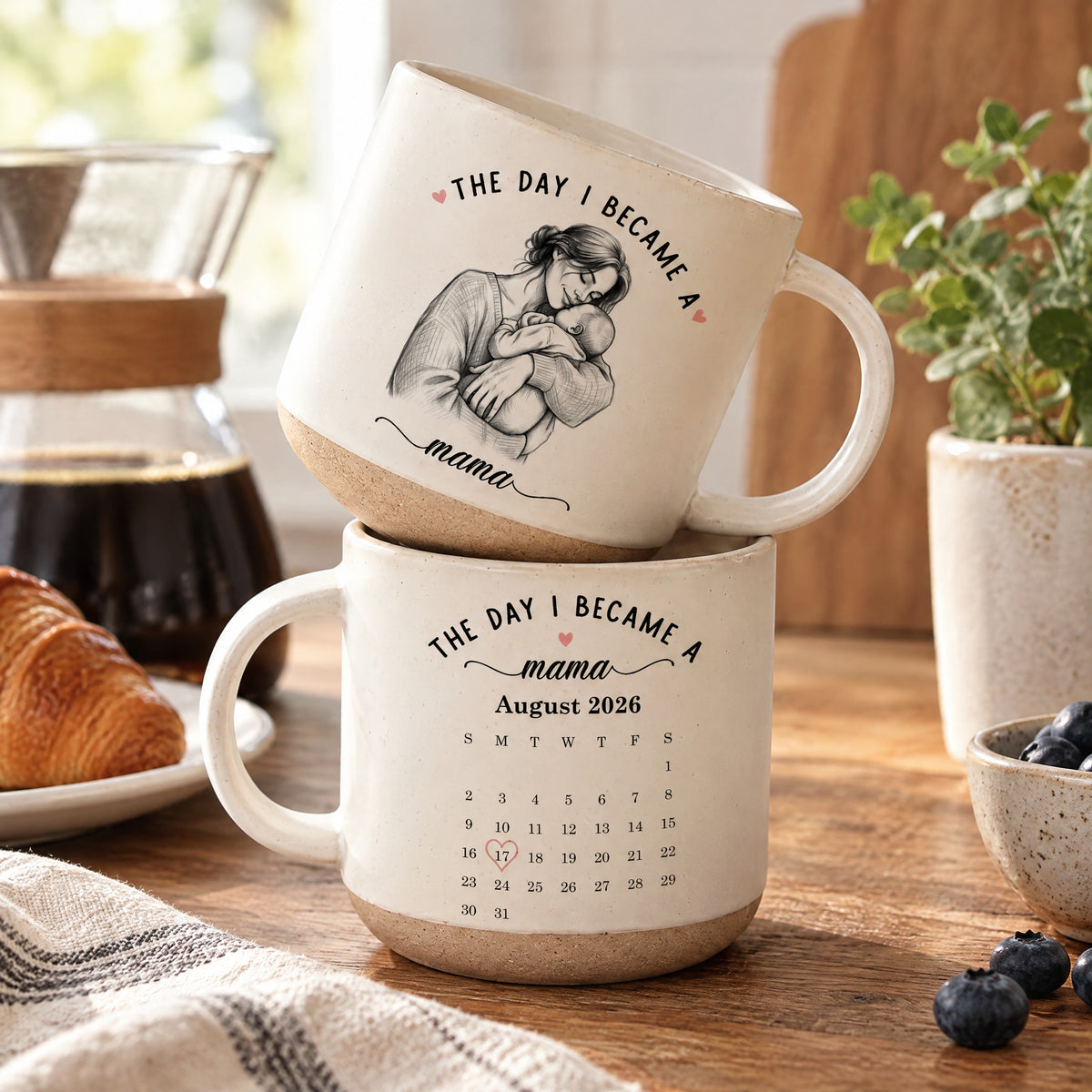 The Day I Became A Dad - Personalized Pottery Mug, Sketch Calendar Gift For Dad, Mom, Family