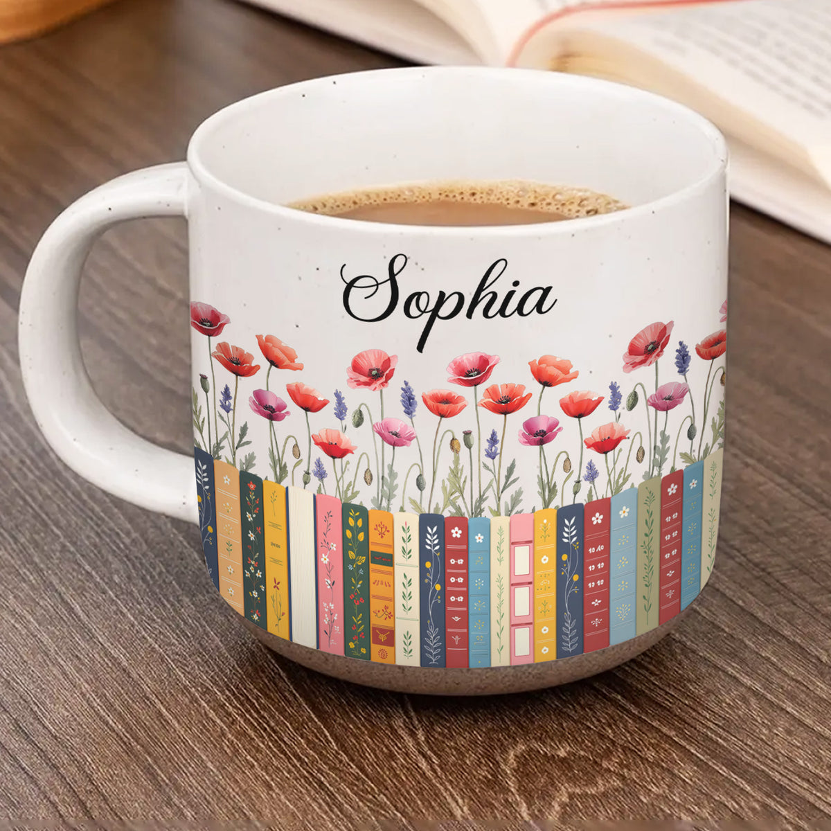 Book Lover &amp; Birth Flower - Personalized Pottery Mug, Gift For Book Lovers