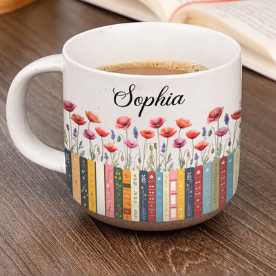 Book Lover & Birth Flower - Personalized Pottery Mug, Gift For Book Lovers