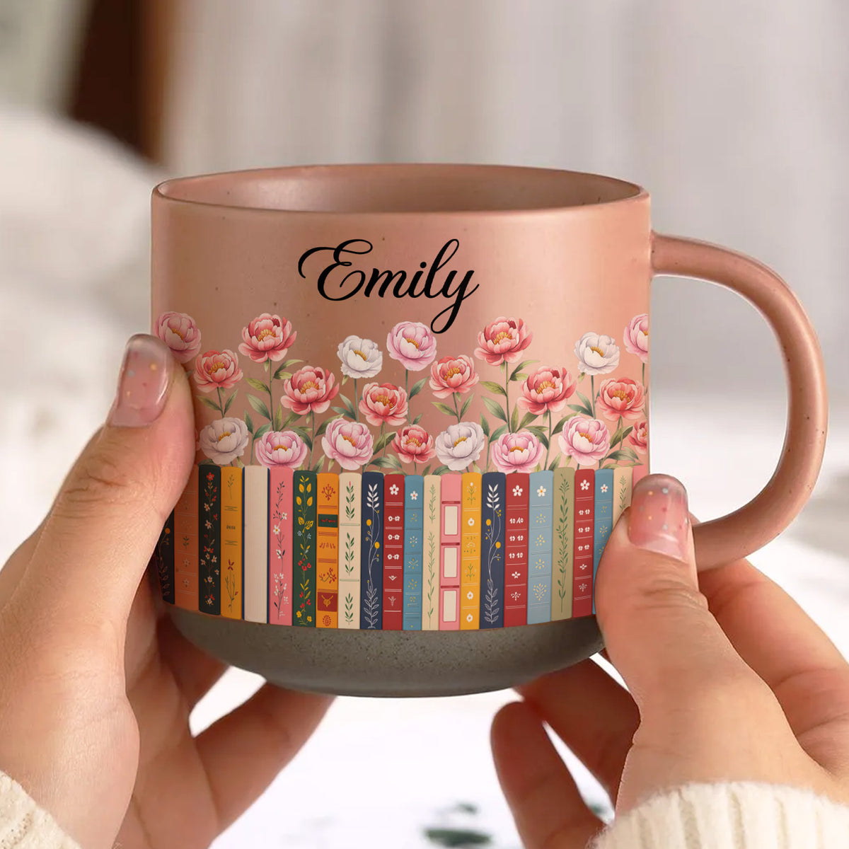 Book Lover &amp; Birth Flower - Personalized Pottery Mug, Gift For Book Lovers