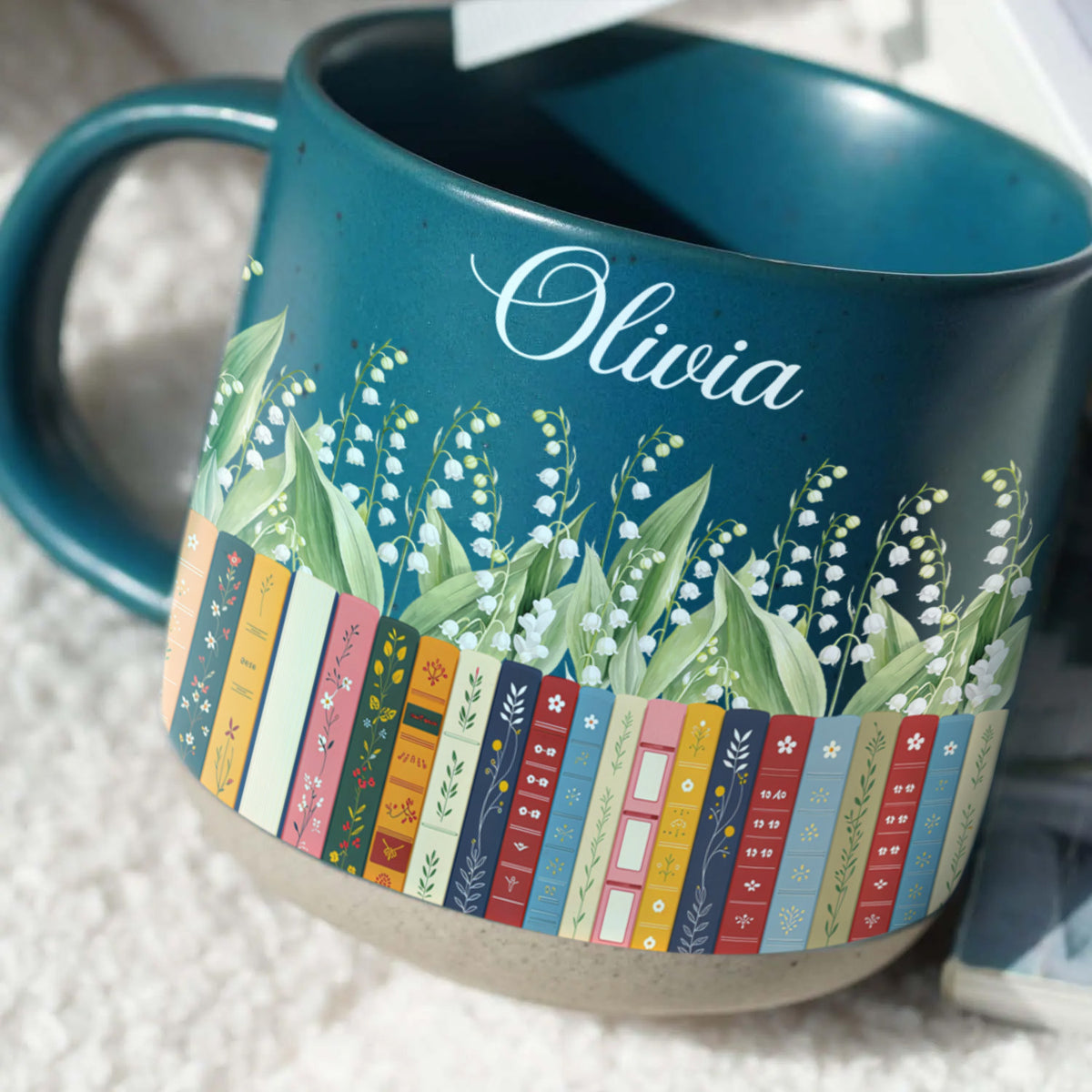 Book Lover &amp; Birth Flower - Personalized Pottery Mug, Gift For Book Lovers