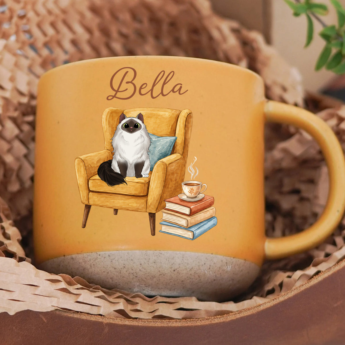 Cozy Reading Book &amp; Cats - Personalized Pottery Mug, Gift For Cat Mom, Book Lovers Gift