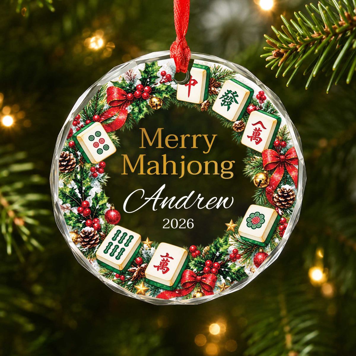 Merry Mahjong - Personalized Holiday Ornament for Mahjong Lovers