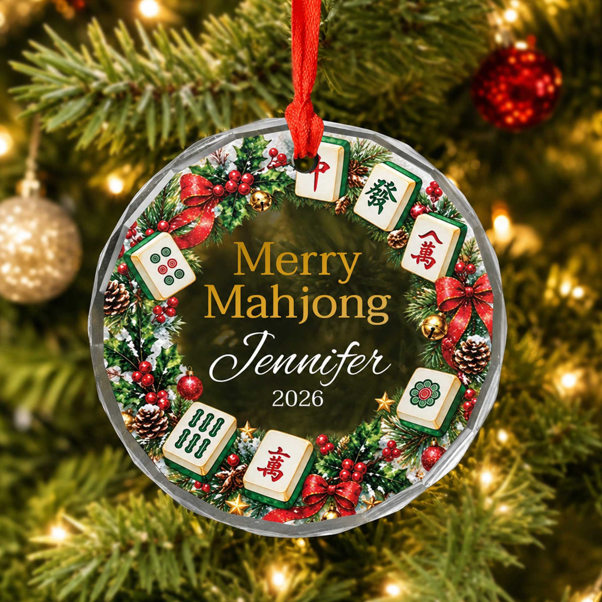 Merry Mahjong - Personalized Holiday Ornament for Mahjong Lovers