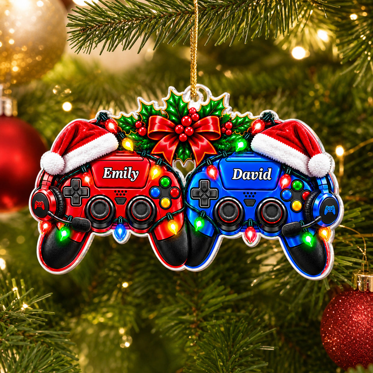 Game Player Couples - Personalized Acrylic Ornament, Gaming Ornament Gift For Couple