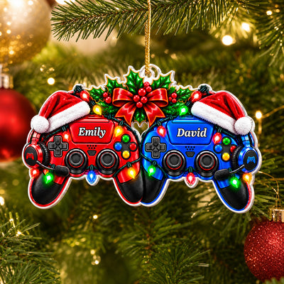 Game Player Couples - Personalized Acrylic Ornament, Gaming Ornament Gift For Couple