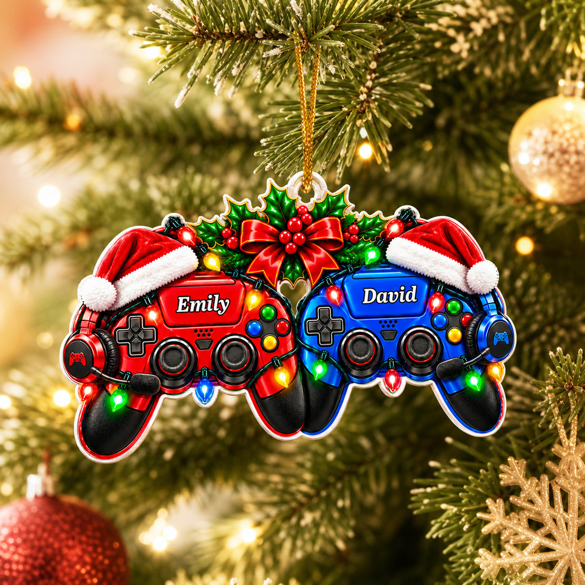 Game Player Couples - Personalized Acrylic Ornament, Gaming Ornament Gift For Couple