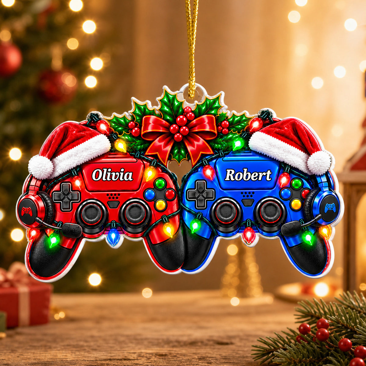 Game Player Couples - Personalized Acrylic Ornament, Gaming Ornament Gift For Couple