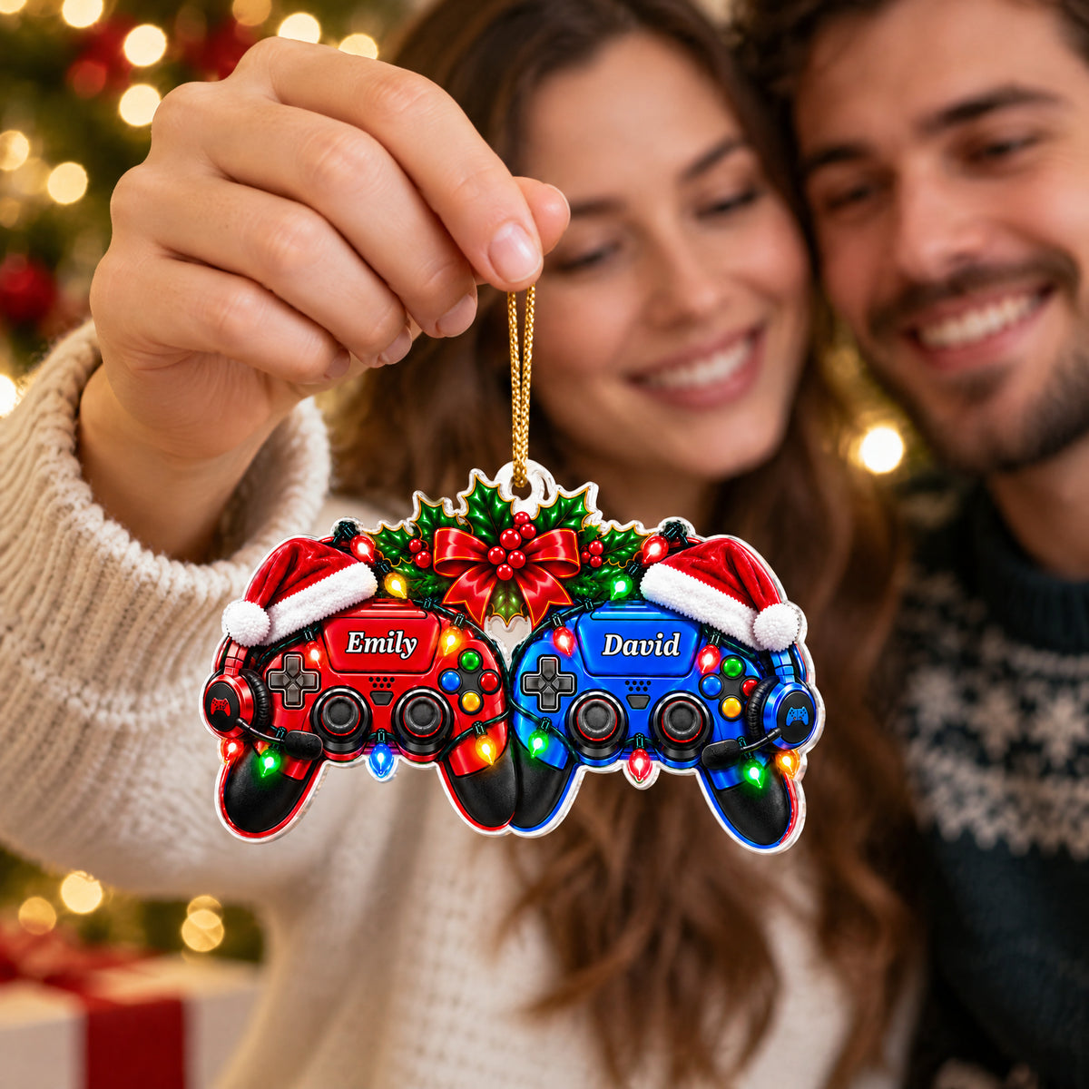 Game Player Couples - Personalized Acrylic Ornament, Gaming Ornament Gift For Couple