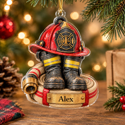 Firefighter Gear - Personalized Acrylic Ornament, Custom Name Flat Acrylic Christmas Ornament, Gift for Firefighter