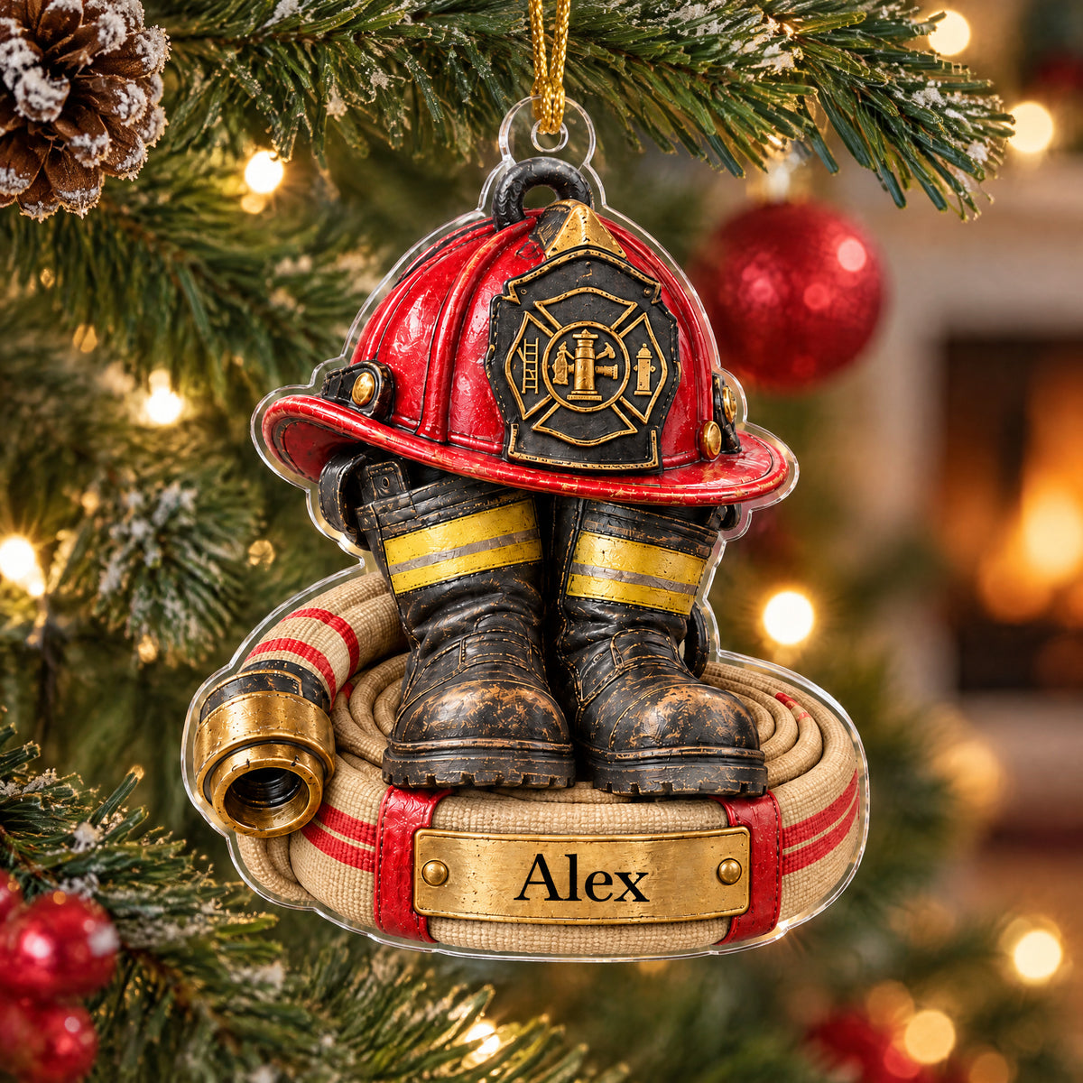 Firefighter Gear - Personalized Acrylic Ornament, Custom Name Flat Acrylic Christmas Ornament, Gift for Firefighter