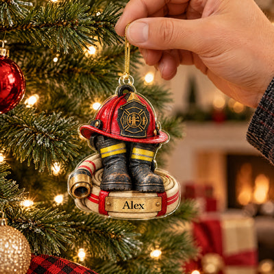 Firefighter Gear - Personalized Acrylic Ornament, Custom Name Flat Acrylic Christmas Ornament, Gift for Firefighter