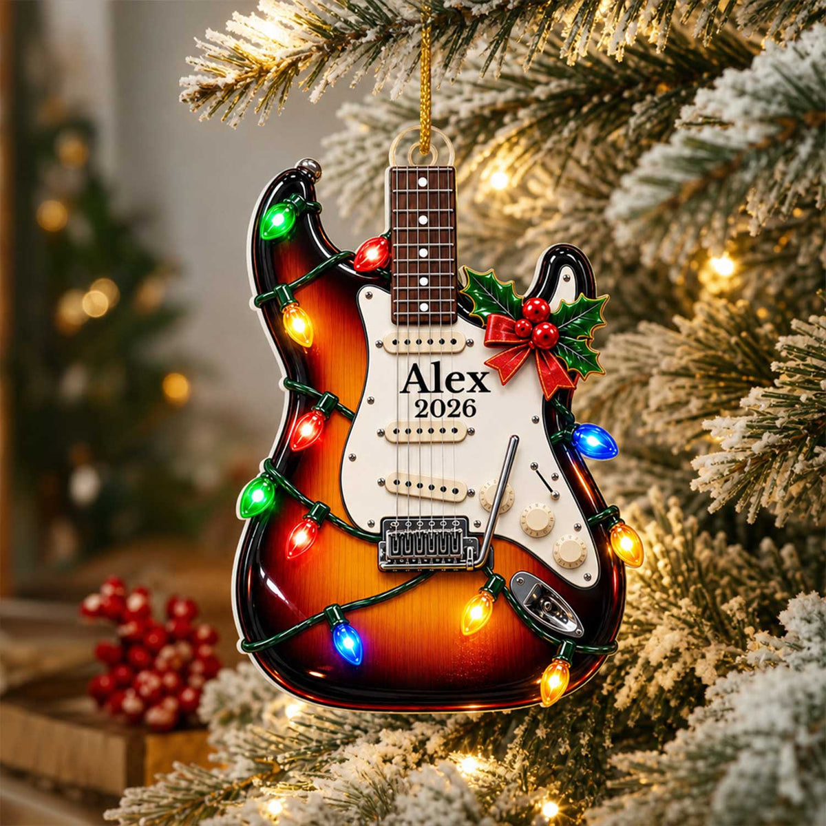 Because Life Sounds Better With Music And Christmas Lights - Personalized Acrylic Ornament, Electric Guitar Christmas Ornament