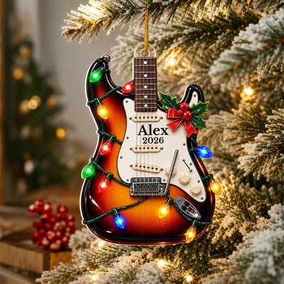 Because Life Sounds Better With Music And Christmas Lights - Personalized Acrylic Ornament, Electric Guitar Christmas Ornament