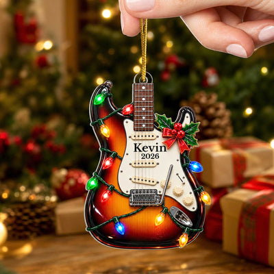 Because Life Sounds Better With Music And Christmas Lights - Personalized Acrylic Ornament, Electric Guitar Christmas Ornament
