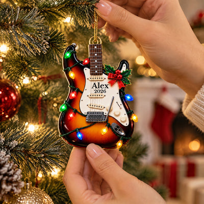 Because Life Sounds Better With Music And Christmas Lights - Personalized Acrylic Ornament, Electric Guitar Christmas Ornament