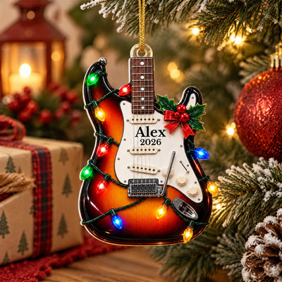 Because Life Sounds Better With Music And Christmas Lights - Personalized Acrylic Ornament, Electric Guitar Christmas Ornament