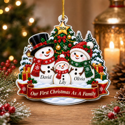 Family Milestone Snowman - Personalized Acrylic Ornament, Christmas Tree Decor, Family Gift