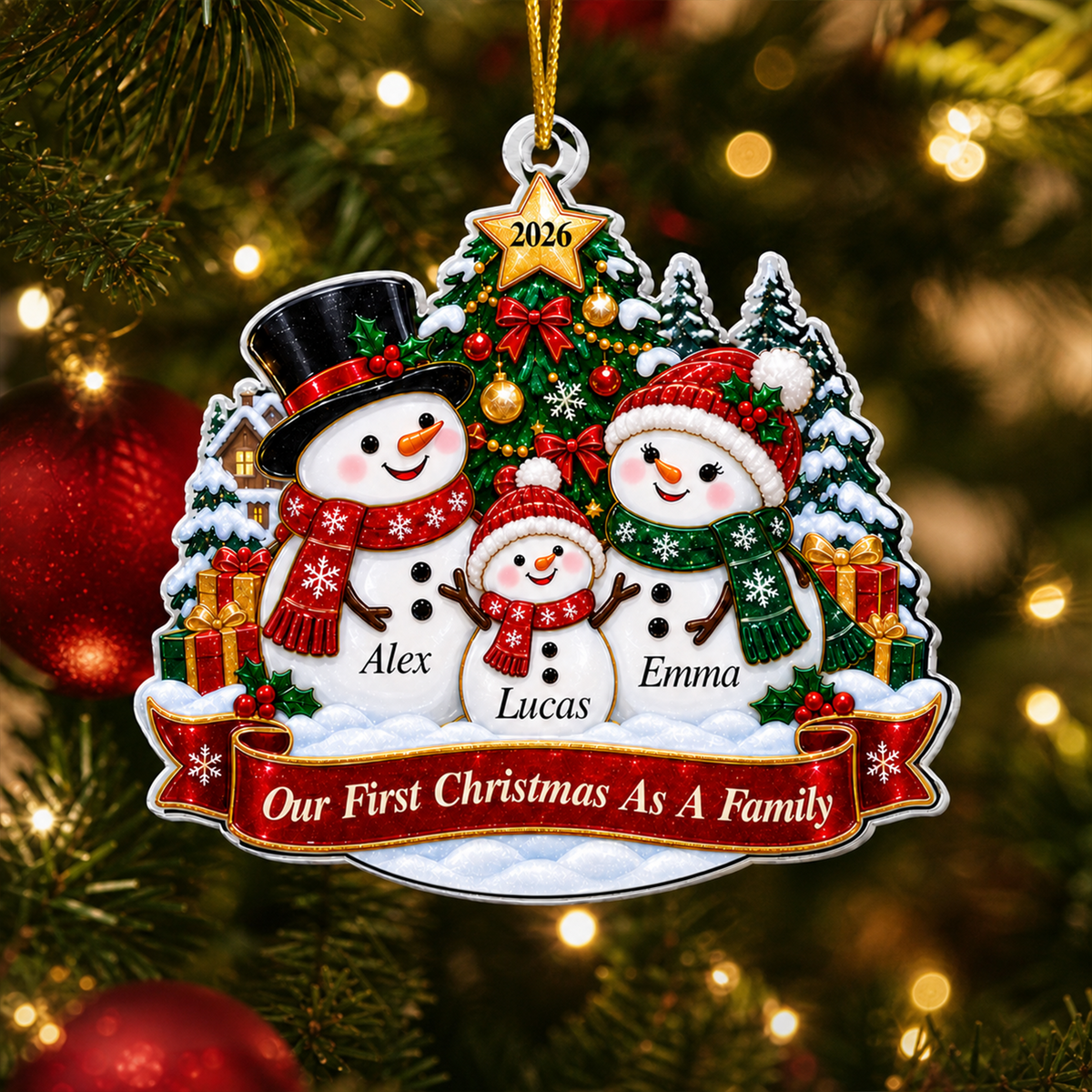 Family Milestone Snowman - Personalized Acrylic Ornament, Christmas Tree Decor, Family Gift