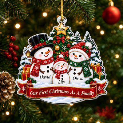 Family Milestone Snowman - Personalized Acrylic Ornament, Christmas Tree Decor, Family Gift