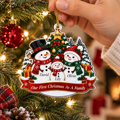 Family Milestone Snowman - Personalized Acrylic Ornament, Christmas Tree Decor, Family Gift