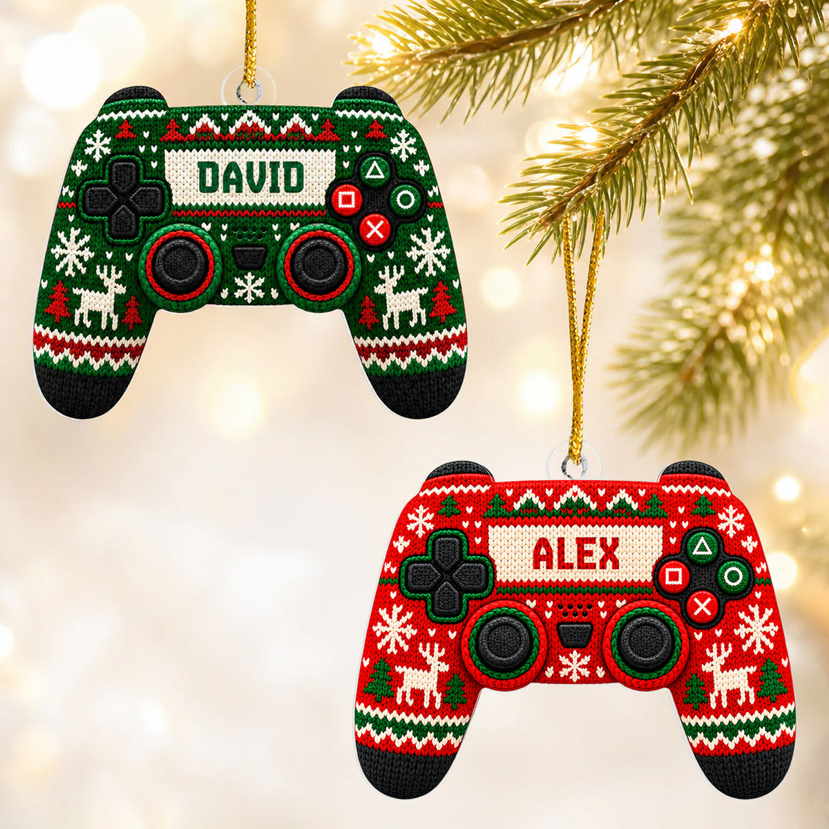 Ugly Sweater Pattern Gaming Controller- Personalized Ornament, Game Lovers Gift