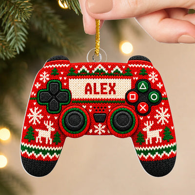 Ugly Sweater Pattern Gaming Controller- Personalized Ornament, Game Lovers Gift