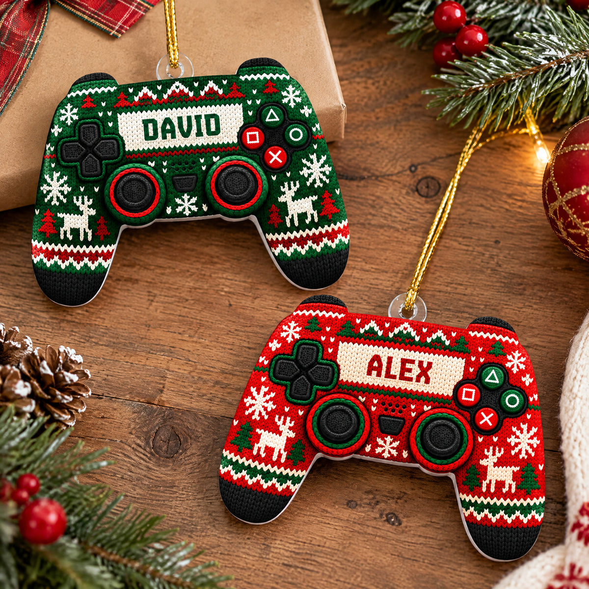 Ugly Sweater Pattern Gaming Controller- Personalized Ornament, Game Lovers Gift