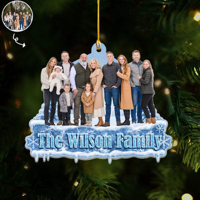 Making Merry Memories - Personalized Acrylic Ornament, Carved Blue Ice Family Photo Christmas Gift