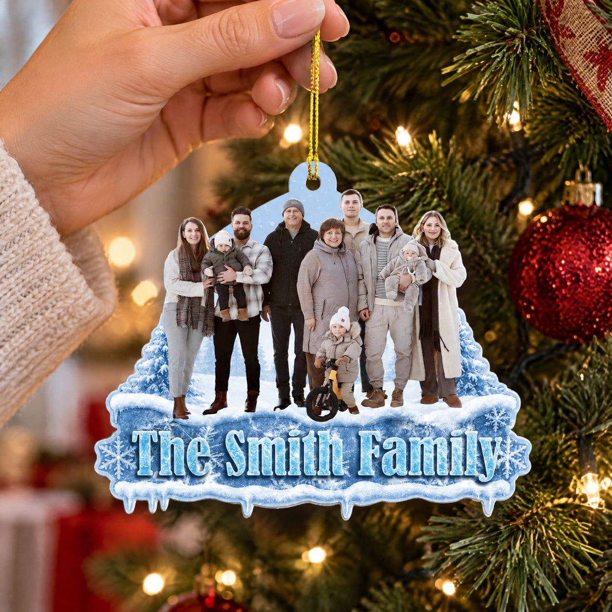 Making Merry Memories - Personalized Acrylic Ornament, Carved Blue Ice Family Photo Christmas Gift