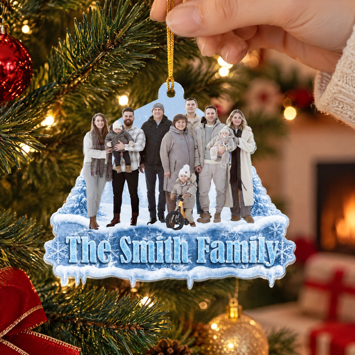 Making Merry Memories - Personalized Acrylic Ornament, Carved Blue Ice Family Photo Christmas Gift