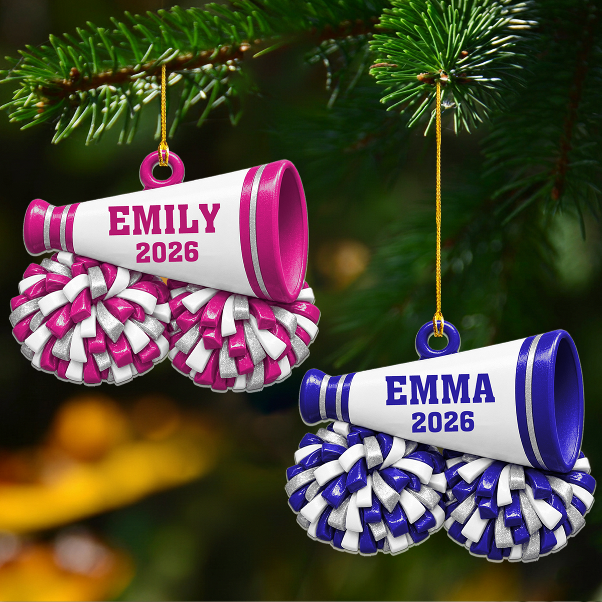Cheer All Day - Personalized Acrylic Ornament, Cheerleading Megaphone and Pom Poms Christmas Ornament