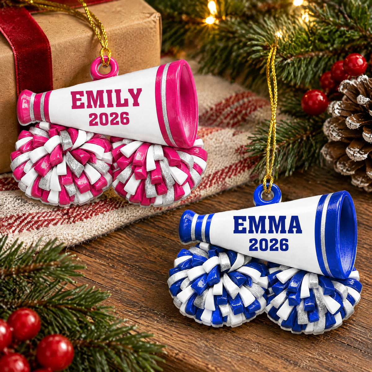 Cheer All Day - Personalized Acrylic Ornament, Cheerleading Megaphone and Pom Poms Christmas Ornament