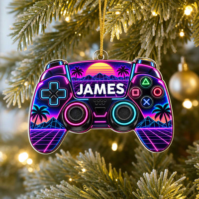 Level Up Your Christmas - Personalized Acrylic Ornament, Custom name Gaming Ornament, Gift For Gamers