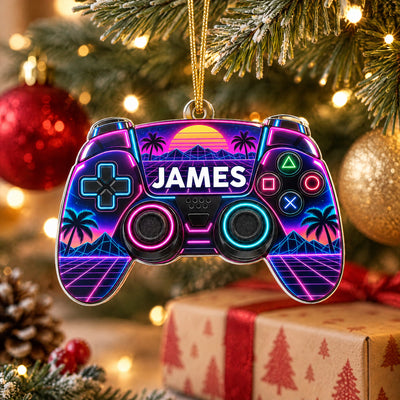 Level Up Your Christmas - Personalized Acrylic Ornament, Custom name Gaming Ornament, Gift For Gamers