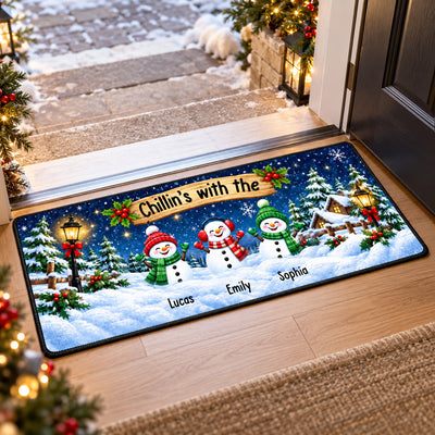 Personalized Snowman Family Holiday Runner Rug