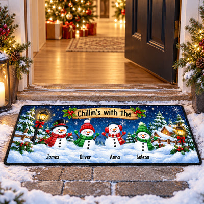 Personalized Snowman Family Holiday Runner Rug