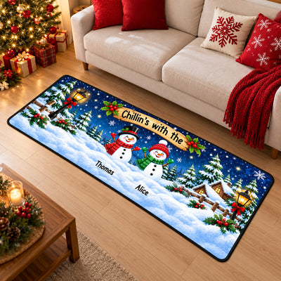 Personalized Snowman Family Holiday Runner Rug