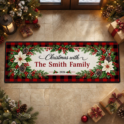 Family Name Centerpiece Plaid Christmas Runner Rug