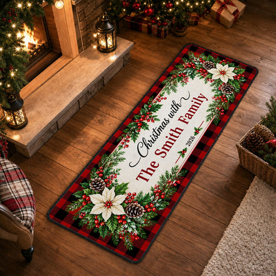 Family Name Centerpiece Plaid Christmas Runner Rug