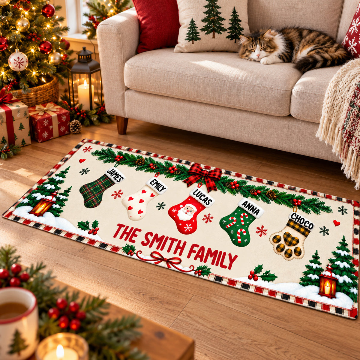 Our Christmas Family - Personalized Runner Rug, Christmas Family Gift, Custom Stocking Rug,Christmas Home Decor