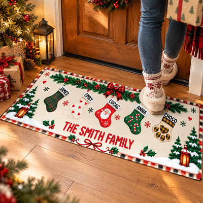 Our Christmas Family - Personalized Runner Rug, Christmas Family Gift, Custom Stocking Rug,Christmas Home Decor