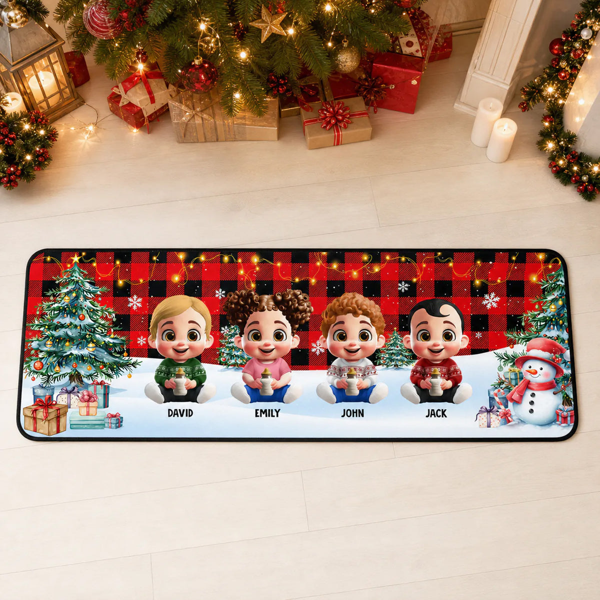 Personalized Family Cartoon Christmas Runner Rug